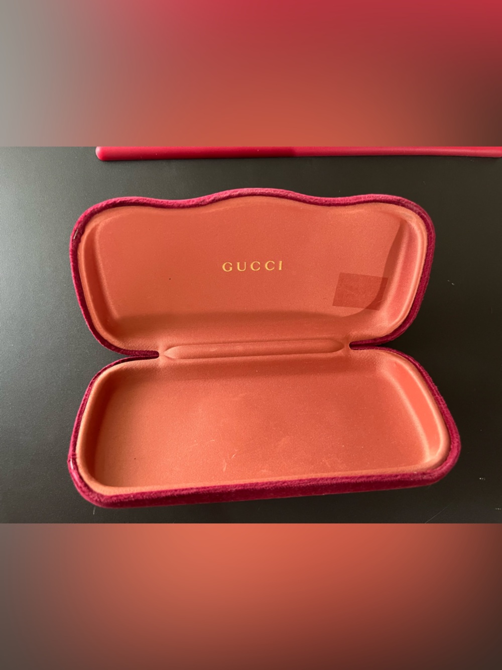 Gucci Glasses Case Color dark red burgundy velvet with Gold Logo